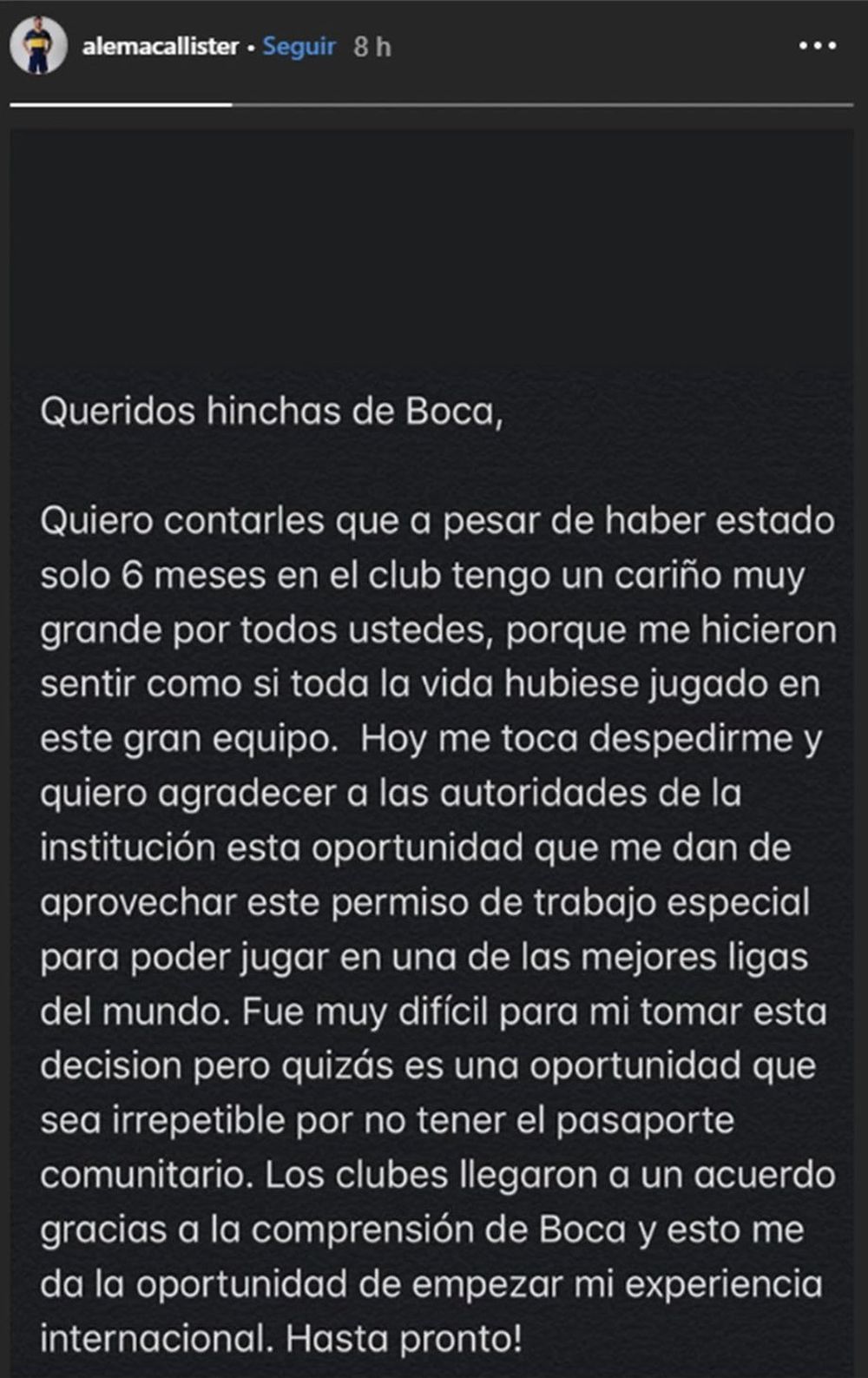 El mensaje de Alexis Mac Allister