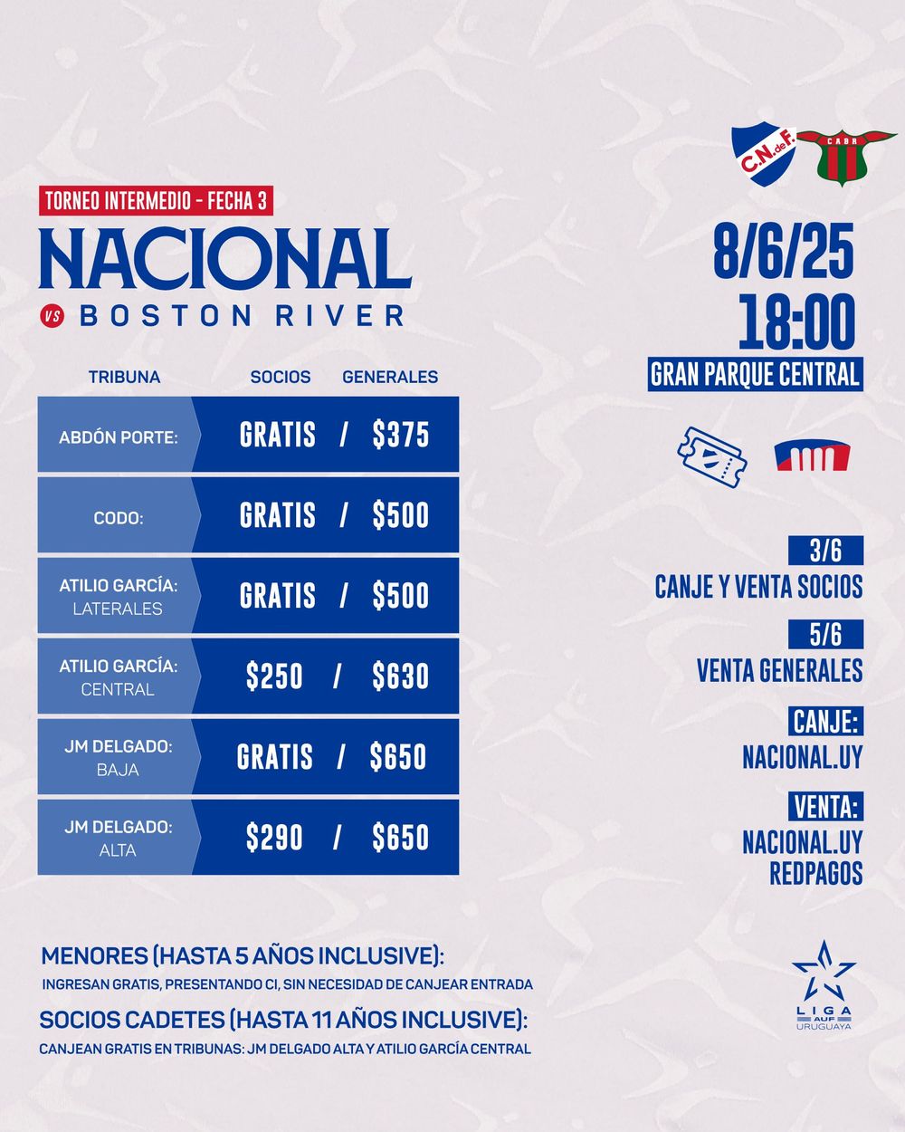 Venta de entradas para Nacional vs Boston River Venta de entradas para Nacional vs Boston River