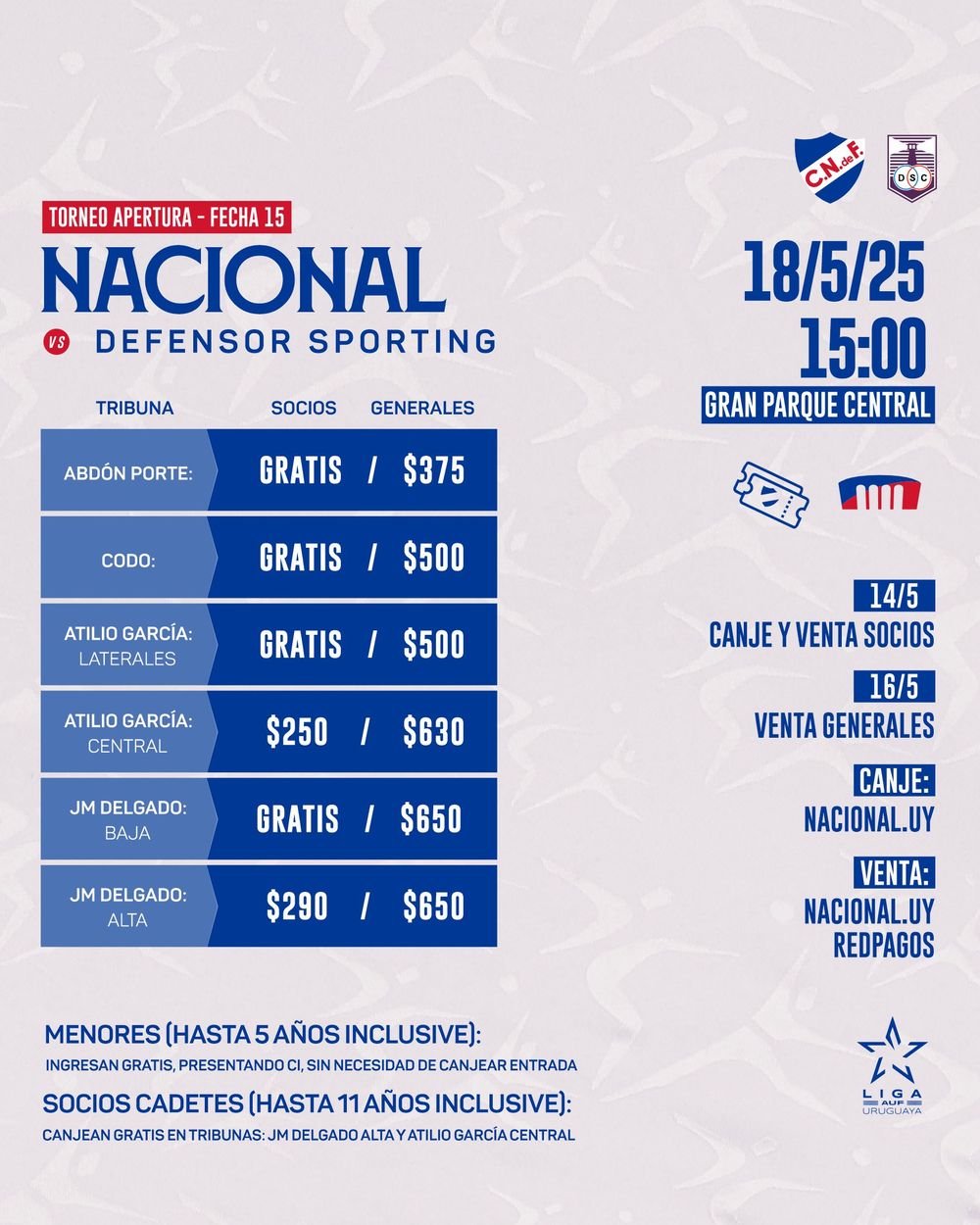 Venta de entradas para Nacional vs Defensor Sporting Venta de entradas para Nacional vs Defensor Sporting