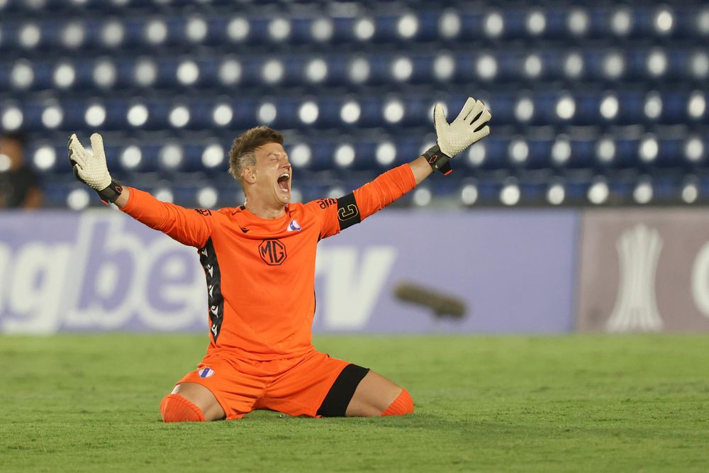 Sebastián Sosa de Juventud celebra un gol en el partido de la Copa Libertadores entre Guaraní&nbsp;