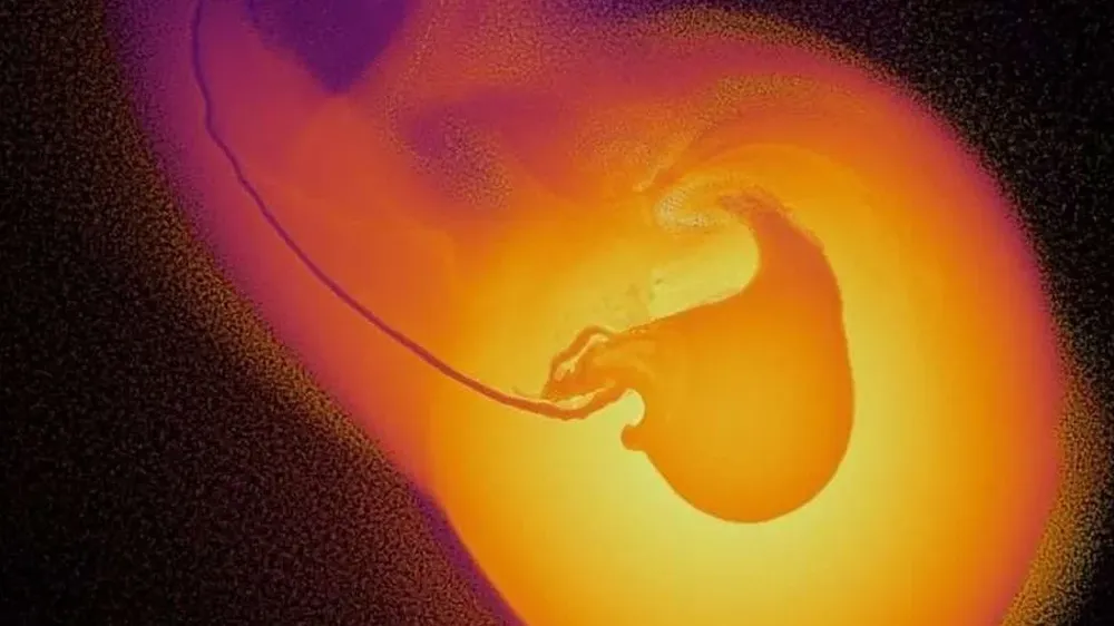 La colisión entre Urano y un objeto masivo en una simulación de alta resolución con más de 10 millones de partículas.