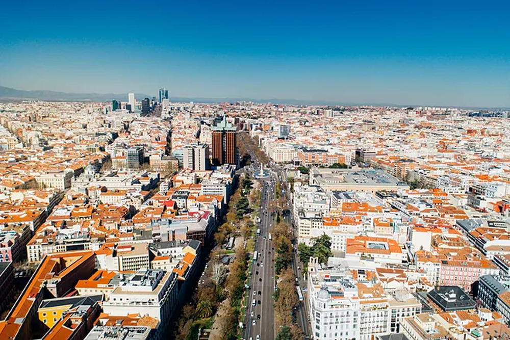 Vista aérea del Paseo de Recoletos en Madrid