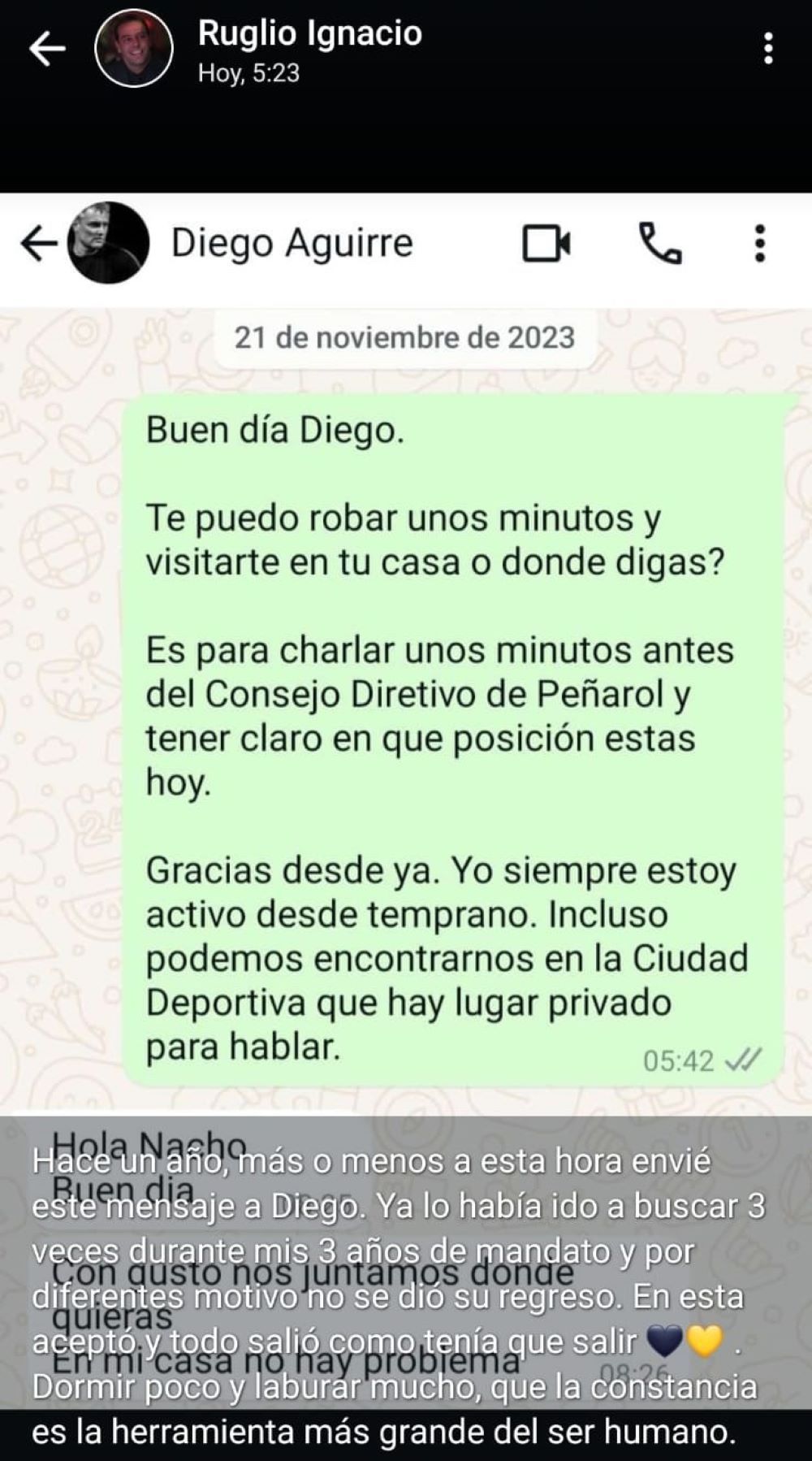 Ignacio Ruglio escribió un mensaje luego de mostrar lo que fue la contratación de Diego Aguirre como técnico de Peñarol Ignacio Ruglio escribió un mensaje luego de mostrar lo que fue la contratación de Diego Aguirre como técnico de Peñarol