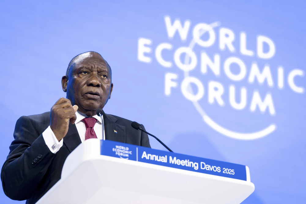 El presidente de Sud&aacute;frica, Cyril Ramaphosa, en el Foro de Davos