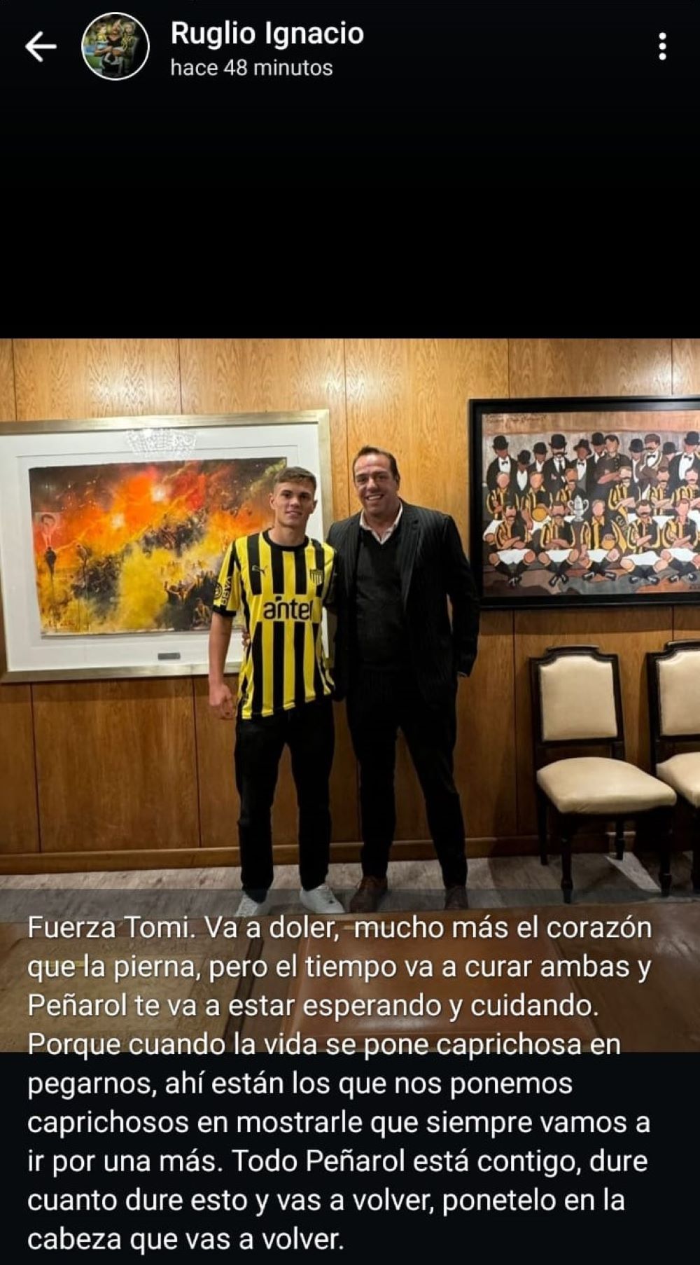 El posteo de Ignacio Ruglio sobre la lesión de Tomás Olase en Peñarol