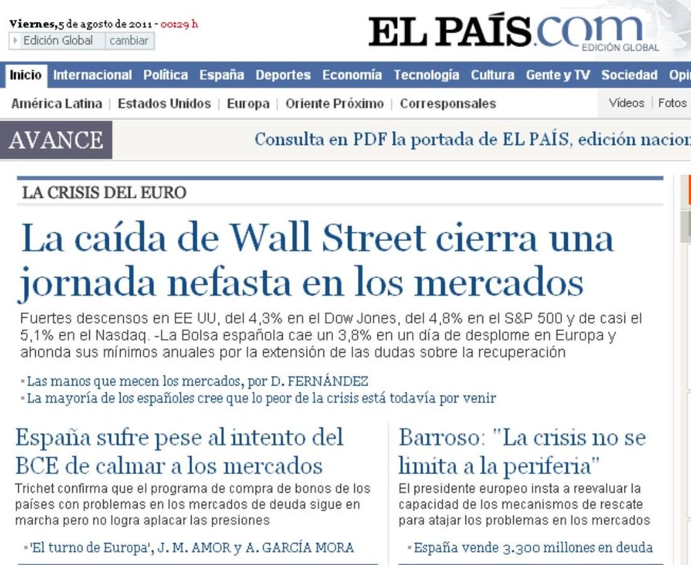 La noticia desde la óptica del diario madrileño El País