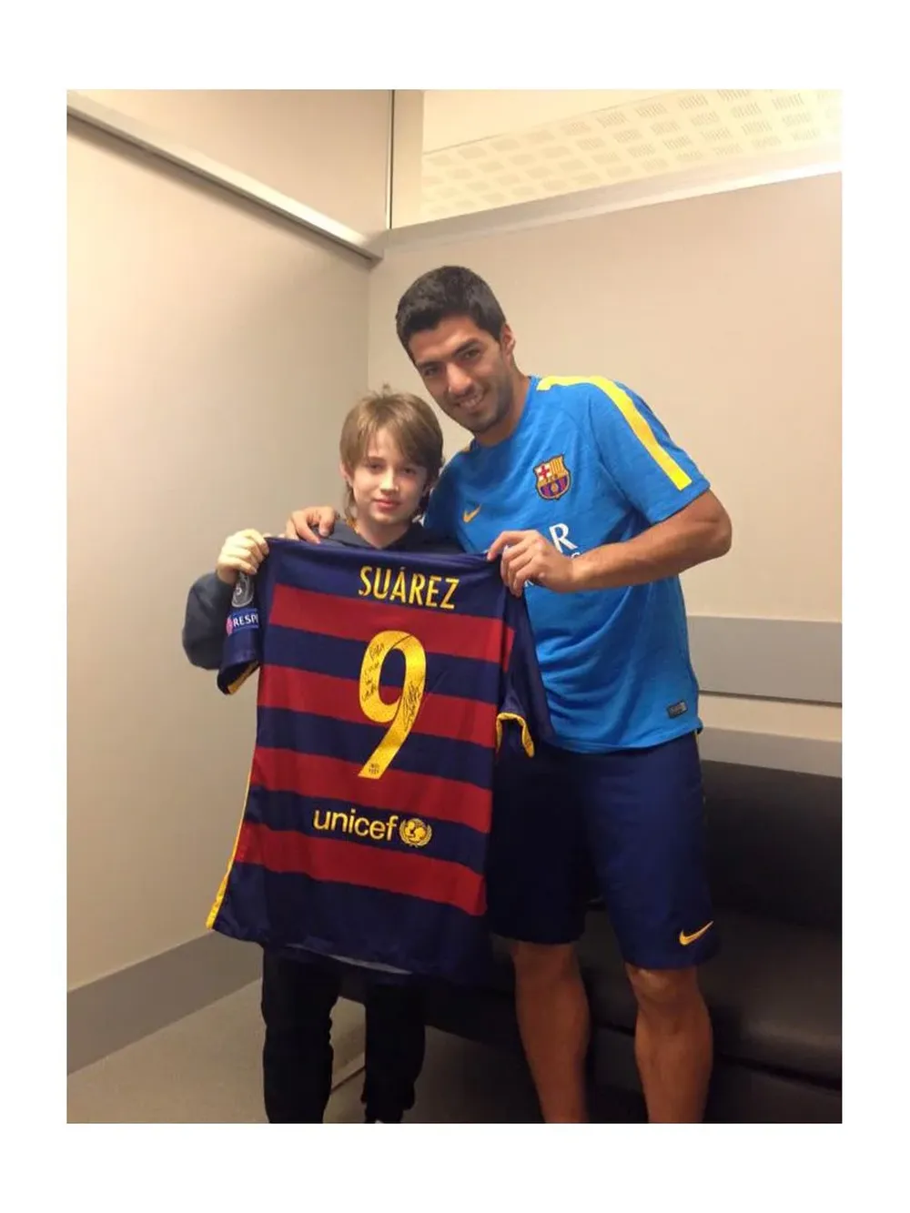 Suárez con Lucas, el hijo de Iván Alonso