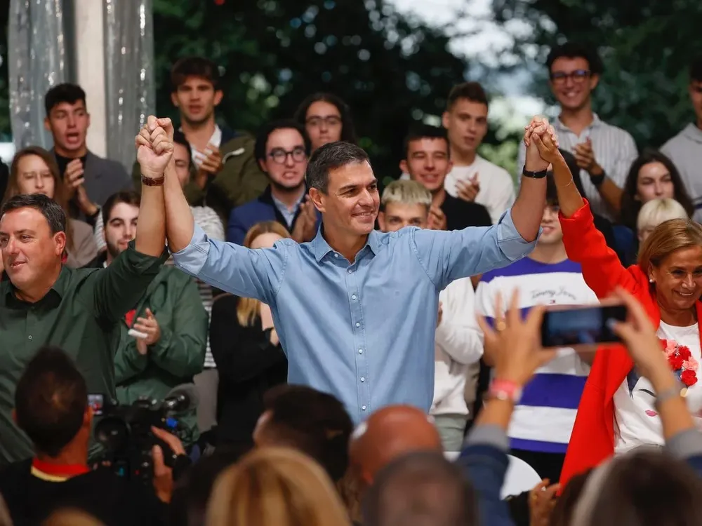 Pedro Sánchez, el domingo en un acto en Galicia.-