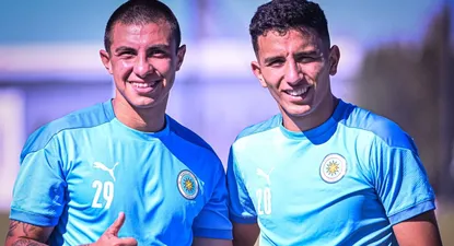 Axel Pérez y Santiago Cartagena en su primer entrenamiento en Montevideo City Torque