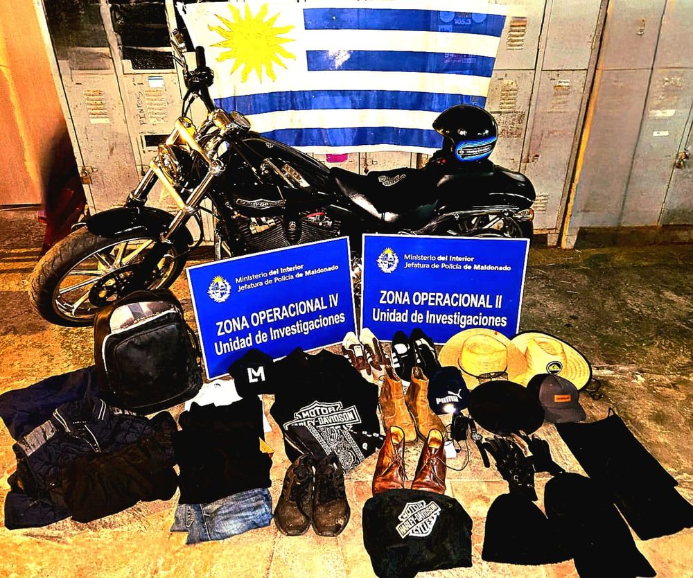 La moto Harley Davidson y distintos artículos incautados al implicado