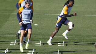 Eduardo Camavinga, Federico Valverde y Antonio Rüdiger en un entrenamiento de Real Madrid / Archivo