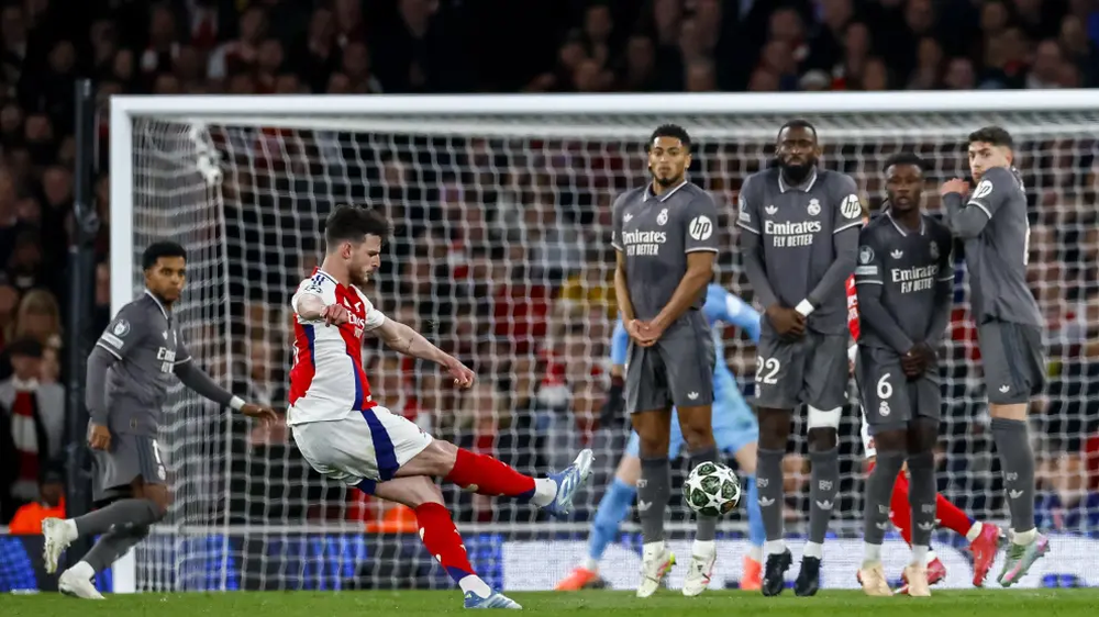 El gol de Rice, uno d esos dos tantos de tiro libre.