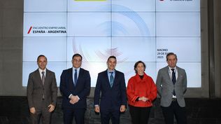 El secretario de Justicia, Sebastián Amerio, con empresarios en Madrid. EUROPA PRESS
