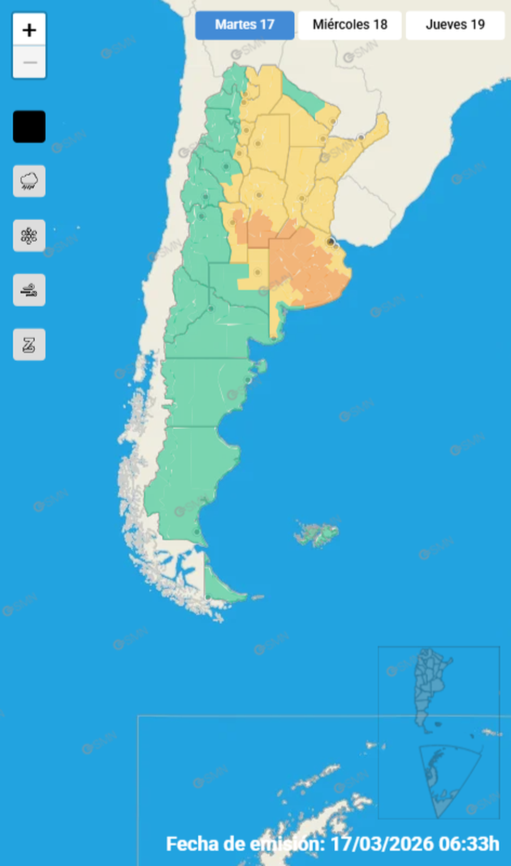 Alerta por tormentas en Argentina - SMN