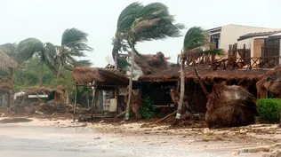 Vista general de la zona hotelera en Tulum durante el paso del huracán Grace, estado de Quintana Roo (México), el 20 de agosto de 2021