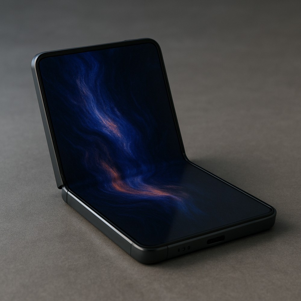 Imagen ficticia de un smartphone plegable, creada con inteligencia artificial (ChatGPT 4o).