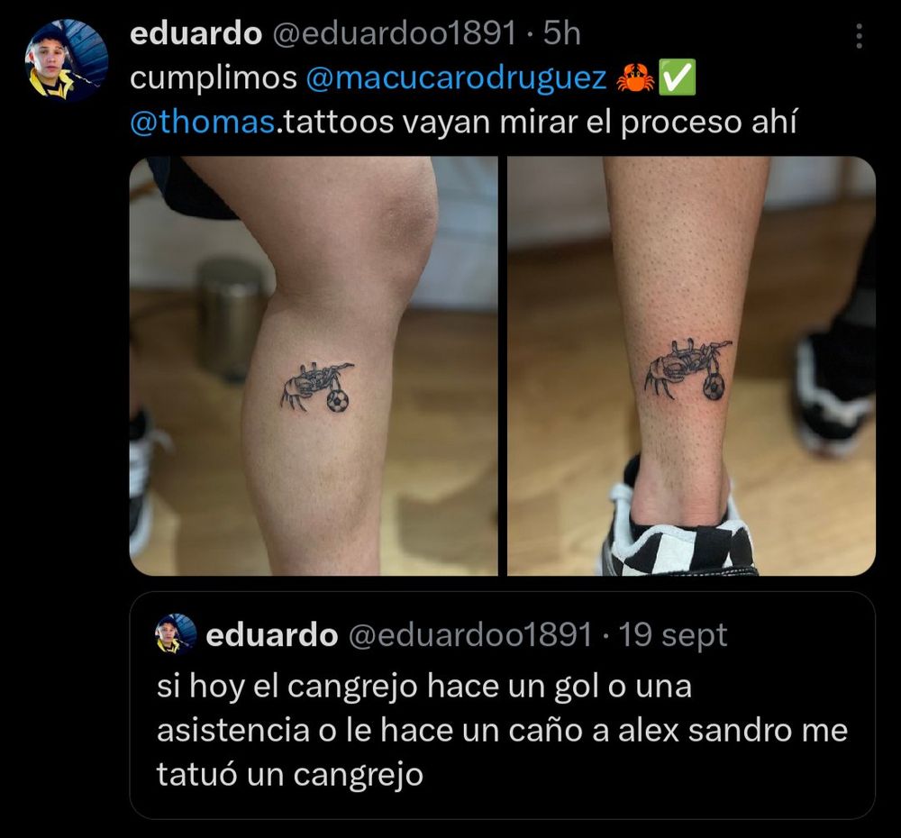 El tatuaje en homenaje al Cangrejo Cabrera&nbsp;