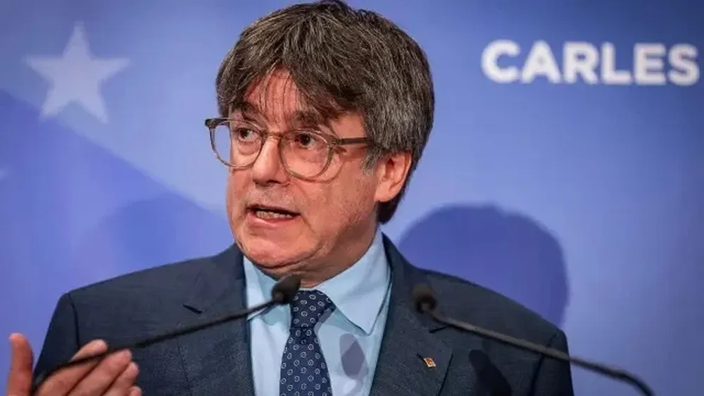 El expresidente Carles Puigdemont durante una conferencia en Bruselas.