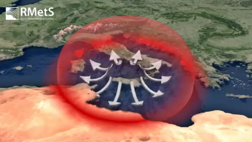 Una imagen que describe el domo de calor que afectará con mayor fuerza a España y Francia.