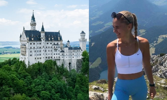 La gimnasta Natalie Stichova y el castillo de Neuschwanstein.