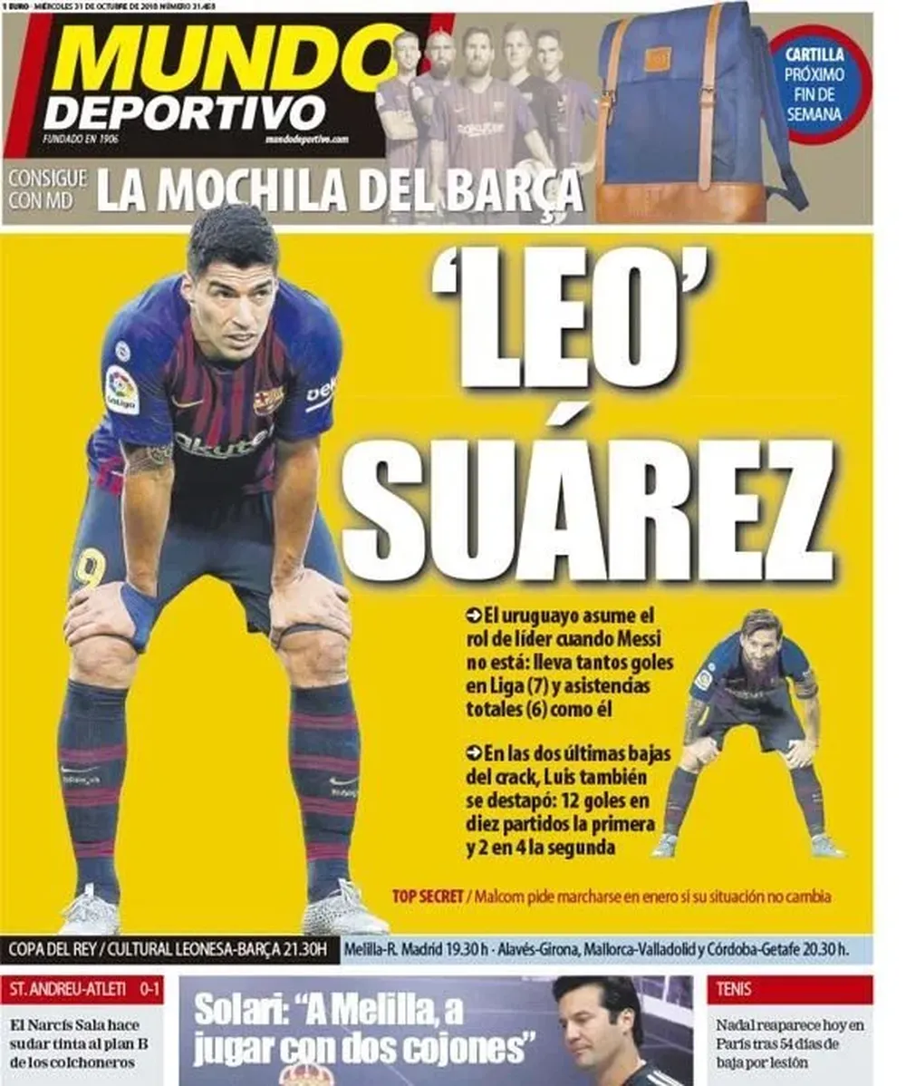Suárez en la tapa de Mundo Deportivo