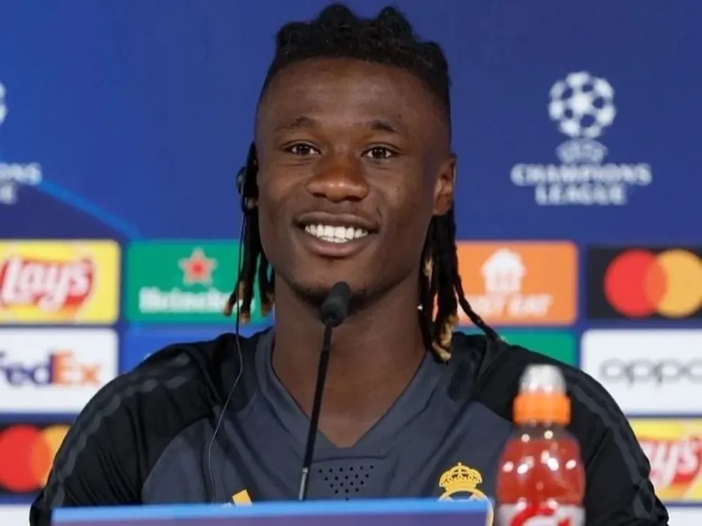 Camavinga en rueda de prensa.