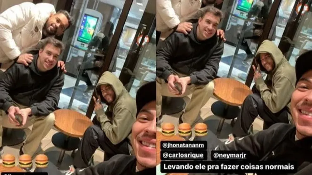 Neymar y sus amigos comiendo hamburguesas