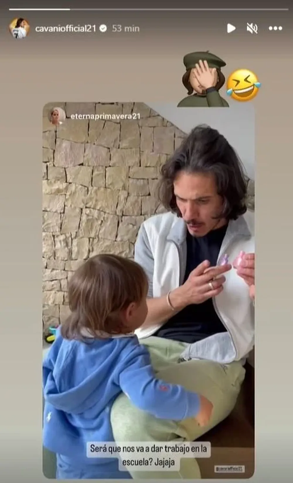 Edinson Cavani y su hijo Silvestre