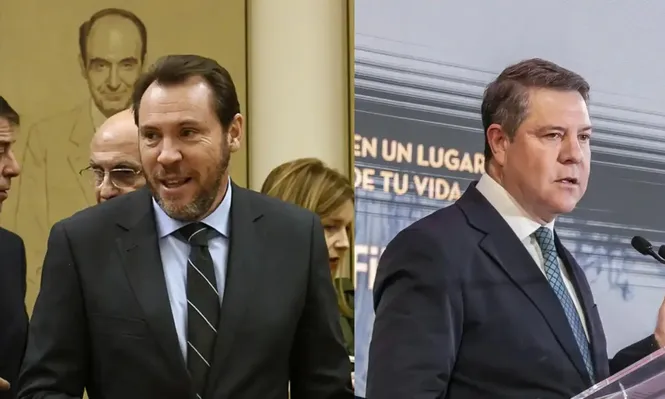 El ministro de Transportes, Óscar Puente (izda.), y el presidente de Castilla-La Mancha, Emiliano García Page