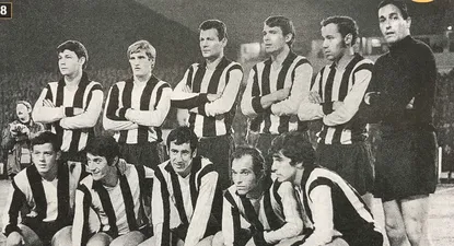 El equipo de la final: parados, Martínez, Peralta, Goncálvez, Figueroa, Soria y Pintos; abajo, Lamberck, Viera, Lamas, Onega y Acuña.