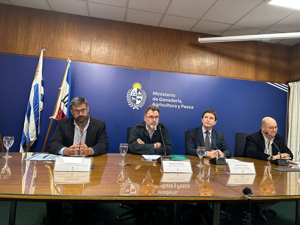 MGAP: Diego Moreira, Matías Carámbula, Diego Domínguez y Carlos Fuellis en la conferencia de prensa.