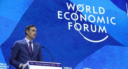 Pedro Sánchez durante su intervención en el Foro de Davos en 2022