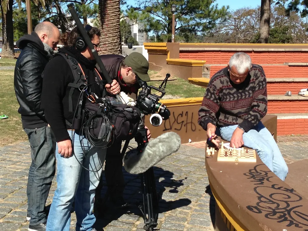El equipo de filmación en la Torre del Vigía de Maldonado