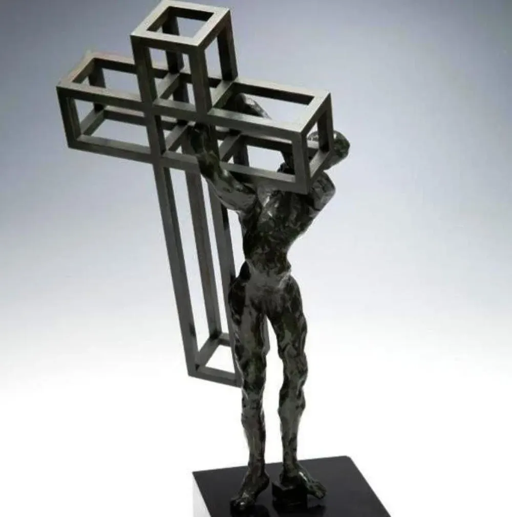 La escultura es de bronce patinado en negro y verde y data del año 1966