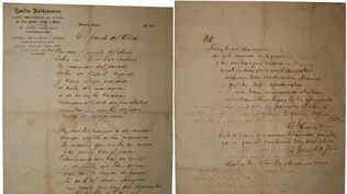 Letra del tango El poncho del Olvido, escrita en puño y letra de Carlos Gardel