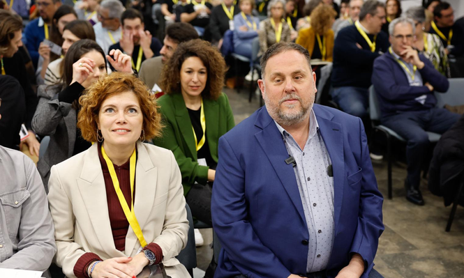 Elisenda Alamany y Oriol Junqueras, el sábado, en el Consejo Nacional de ERC.