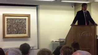 Juan Castells en el instante en que escuchaba ofertas por la obra de José Gurvich