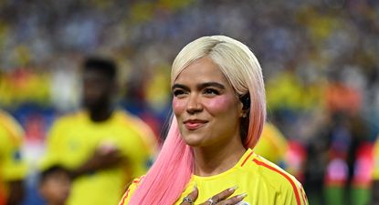 La colombiana Karol G en la previa de un partido de la selección de su país, durante la Copa América 2024.