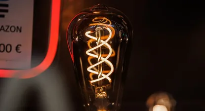 Una bombilla en el escaparate de una tienda de lámparas.