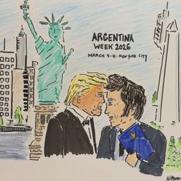 Dibujo de Javier Milei y Donald Trump. Dibujo de Javier Milei y Donald Trump.