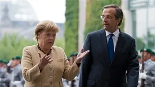 Angela Merkel con el primer ministro de Grecia, Antonis Samaras, viernes 24