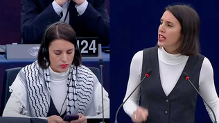 Obligan a Irene Montero a sacarse un pañuelo palestino para poder intervenir en la Eurocámara, donde atacó a Israel