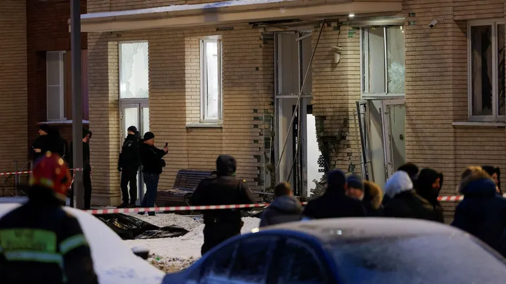El frente del edificio donde ocurrió la explosión.