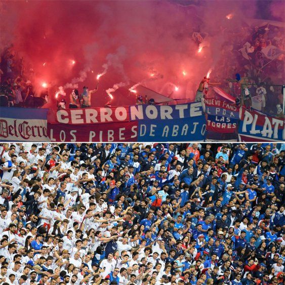 Así empezó la temporada 2025 en el fútbol uruguayo, en la Supercopa de enero, y en la segunda foto, abajo, la forma en que terminó en la última final de la Liga AUF Uruguaya
