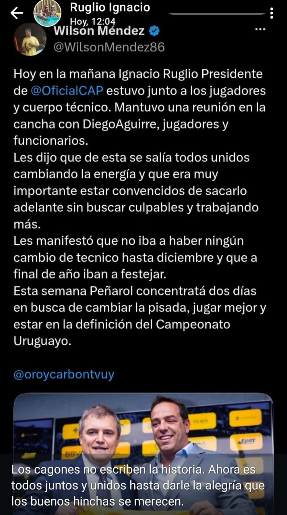 El posteo de Ignacio Ruglio tras ir a Los Aromos para hablar con jugadores y cuerpo técnico luego de la derrota ante Liverpool El posteo de Ignacio Ruglio tras ir a Los Aromos para hablar con jugadores y cuerpo técnico luego de la derrota ante Liverpool