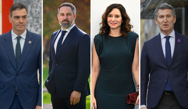 Pedro Sánchez, Santiago Abascal, Isabel Díaz Ayuso y Alberto Núñez Feijóo.