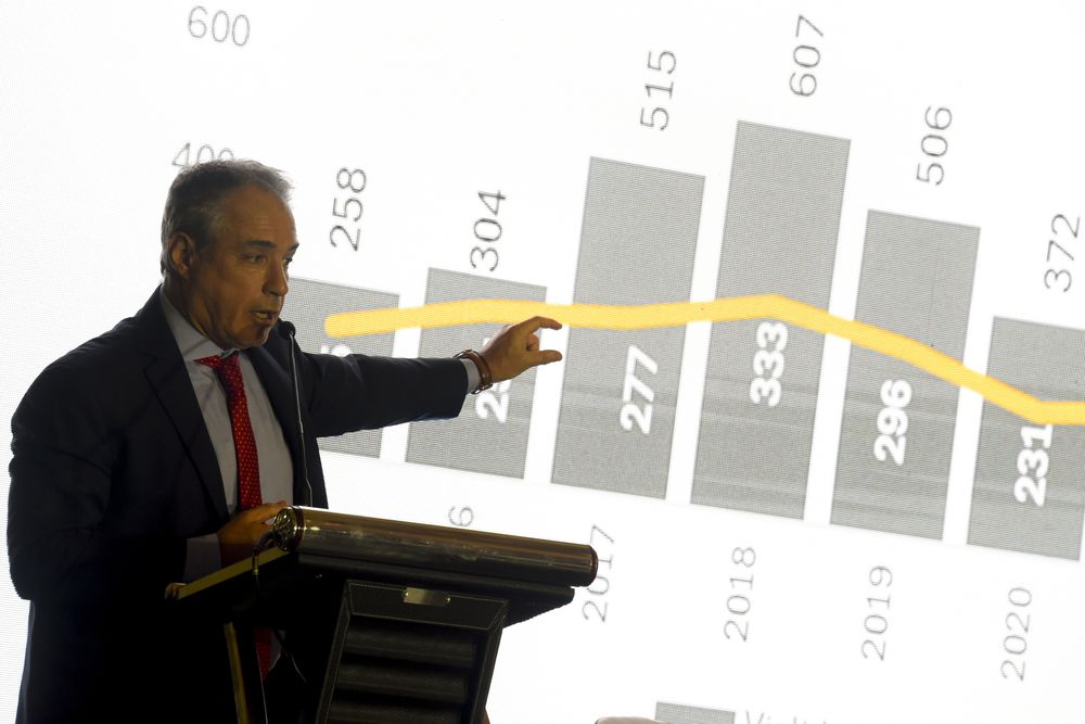 El presidente de la Cámara de la Construcción del Uruguay, Alejandro Ruibal, en el evento organizado por esa gremial empresarial.