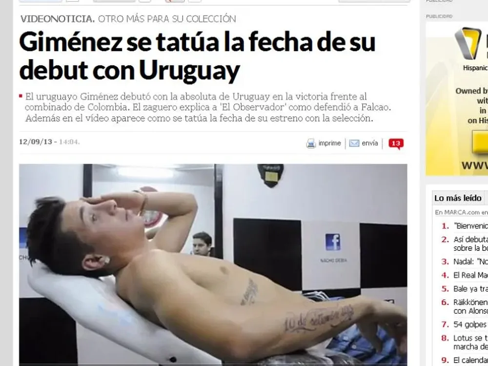 Giménez y su tatuaje en Marca