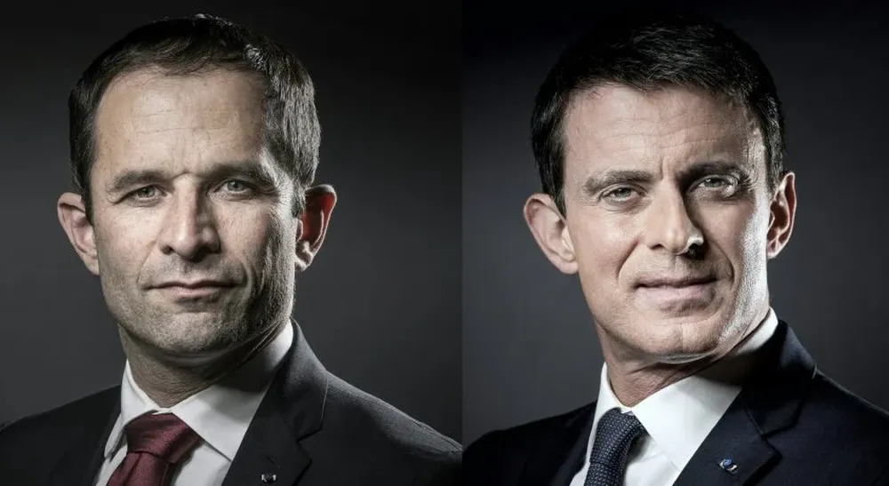 Hamon (izquierda) superó a Valls en cantidad de votos en la primera vuelta de las primarias socialistas en Francia.