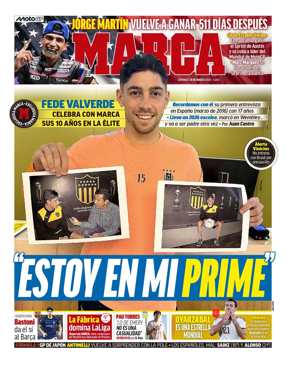 Federico Valverde volvió a ser, en pocos días, la tapa del diario deportivo Marca de España